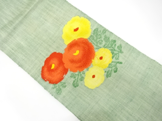 JAPANESE KIMONO / ANTIQUE NAGOYA OBI / SILK / MAWATA TSUMUGI / WOVEN KIKU